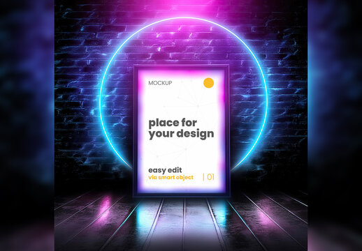 Neon Circle Lights Futuristic Design Poster Image Mockup Generative Ai
