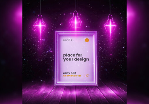 Neon Lights Futuristic Design Poster Image Mockup 04 Generative Ai