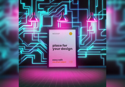 Neon Lights Futuristic Design Poster Image Mockup 03 Generative Ai