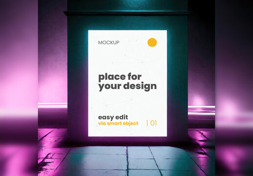 Neon Night Lights Poster Mockup Generative AI