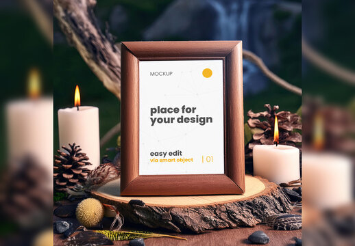 Ornament Frame Mockup with Candles Altar 03 Generative Ai