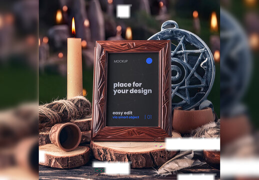 Ornament Frame Mockup with Candles Altar Generative Ai