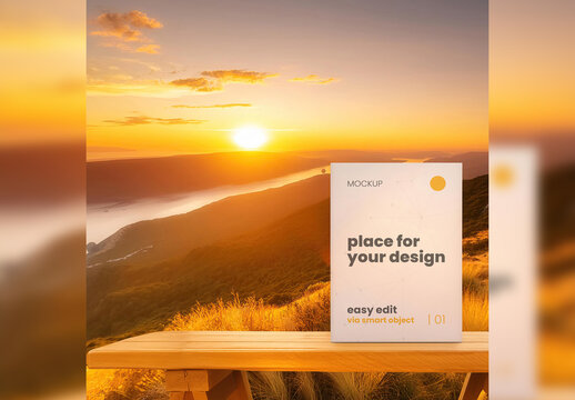 Page on Table with Nature Sunset Mockup Generative Ai