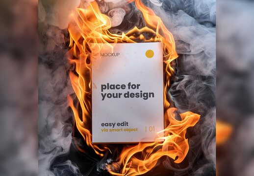 Page Poster Mockup Set on Fire Generative Ai
