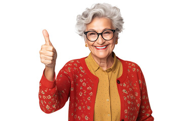 Old woman giving thumbs up on PNG transparent background