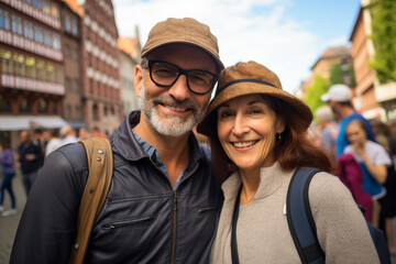 Obraz premium Tourist senior couple holiday in the city center