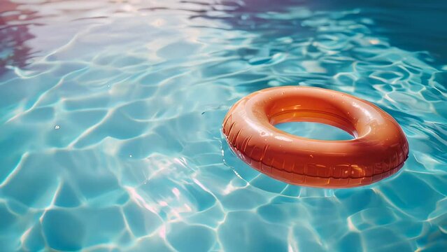 Orange pool float rings floating on blue water