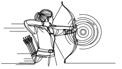 Archery. Illustration of a sport archer in competition. Vector continuous line. Olympic sports. Continuous line drawing