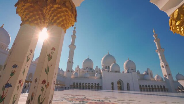 Abu Dhabi, United Arab Emirates - Jan 10 2024, 4k, panoramic view, Sheikh Zayed Grand Mosque in Abu Dhabi, the capital city of United Arab Emirates