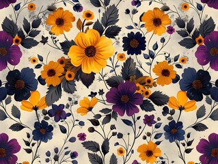 Vibrant Micro Floral Pattern with Intricate Botanical Motifs on Light Beige Background