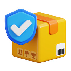 Cardboard box package with insurance protection symbol isolated. Delivery, shipping, transportation and Logistics icon concept. 3d Render illustration.