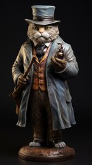 realistic cat as a detective Sherlock Holmes style smoking pipe British, generative ai