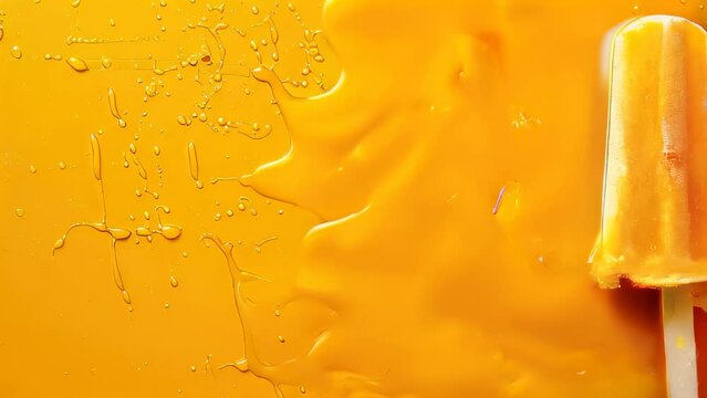 Melting orange popsicle on bright yellow background