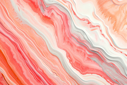 Fluid coral, peach, white and pink paint strokes creating an abstract design. Concept of abstract painting, fluid art, pastel backdrop, artistic swirls


