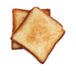 Pieces of fresh toast bread isolated on white, top view