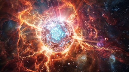 Fototapeta premium An artistic rendering of a cosmic event, such as a supernova, with the resulting atomic particles and molecular formations.