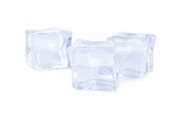 Crystal clear ice cubes isolated on white