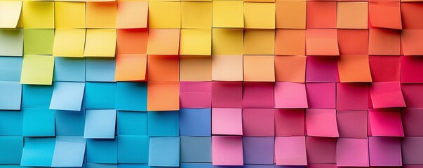 Fototapeta premium Generate a flat lay of bright sticky notes arranged in a grid pattern