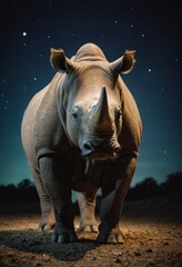 Obraz premium White Rhinoceros Under a Starry Night