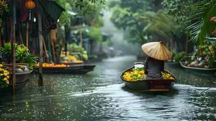 Obraz premium Vibrant Floating Market in Tropical Thailand Landscape