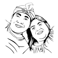 line art vector young couple