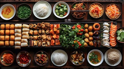 Vibrant Vietnamese Cuisine Artfully Arranged on Table