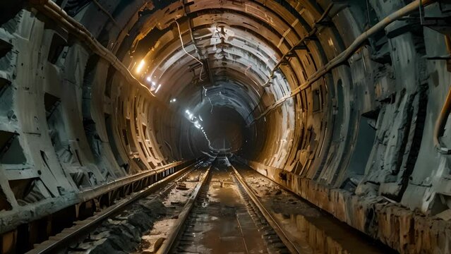 The tunnel boring machines sharp ting head slowly advances revealing the newly created path.