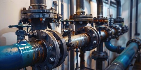 Fototapeta premium A series of valves and pipes are connected to each other