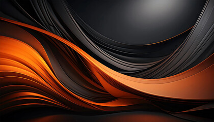 Black and orange abstract background with a curved design, illustration.