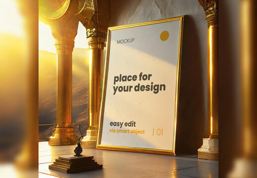 Golden Scene Poster Frame Mockup 03 Generative Ai