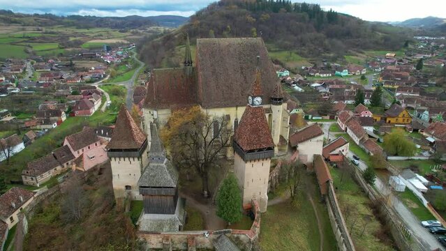 fortified church Romania transilvania drone