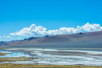 Landscape of Atacama Desert from Salar de Quisquiro  (Quisquiro Salt Flat) at the Route of the Salt Flats - Atacama, Chile