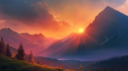 An awe inspiring mountain sunrise landscape