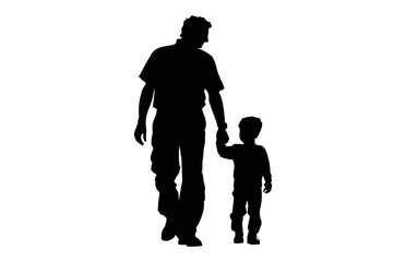 Father and Son holding hands Silhouette black Vector Clip art