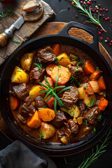 A hearty beef stew with carrots and potatoes a classic dish