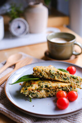 A healthy low-carb or ketogenic breakfast is on the table. Baked omelet or frittata for a delicious meal.