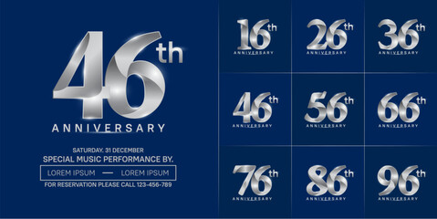 anniversary logotype set vector, silver color for special day celebration