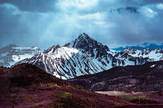 Mt Sneffels near Telluride, Colorado with snow covered peaks