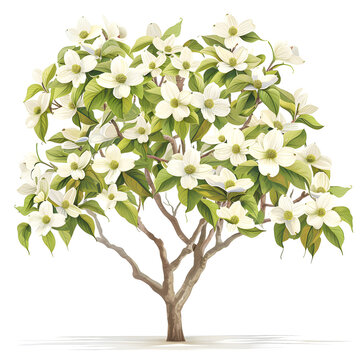 white dogwood tree blooming on white clip art preview