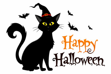 produce happy Halloween using a witch cat vector illustration