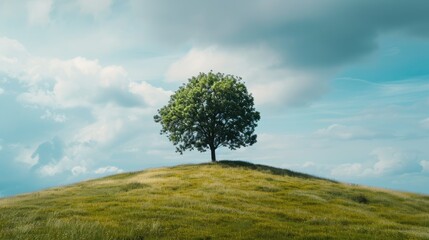 Fototapeta premium Solitary green tree on the hilltop