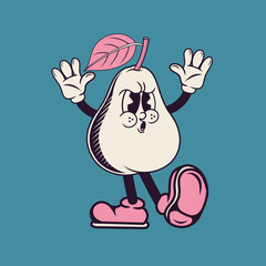 Retro character design of pear fruit