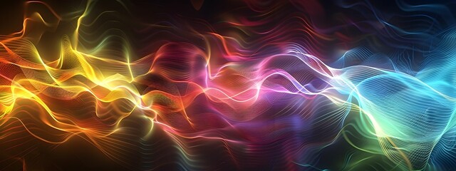 Fototapeta premium Vibrant Light Waves Colorful Glowing Abstract Digital 3D Rendered Backdrop
