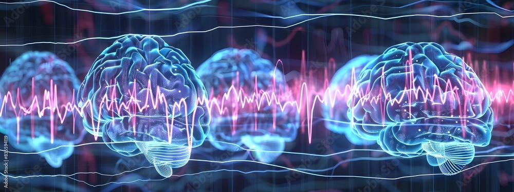 Poster vibrant brain wave patterns visualizing neurological activity and frequency bands