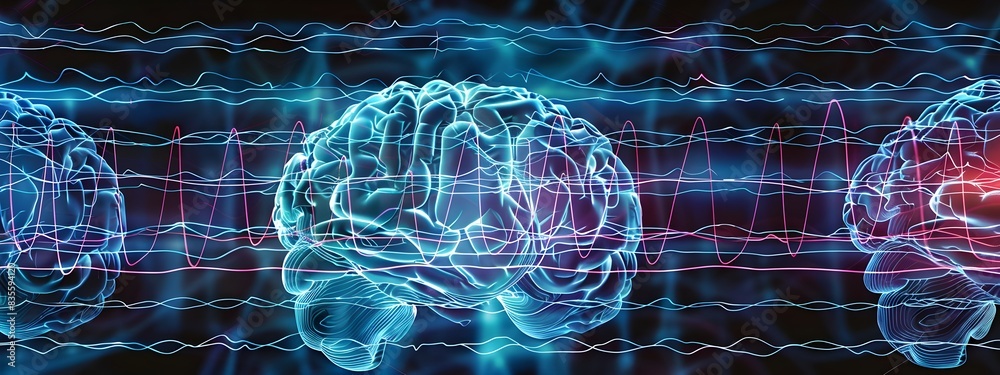 Poster dynamic brain wave patterns reflecting neurological activity and cognition