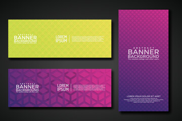 Set banner backgrounds with modern geometric lines textured pattern and colorful dynamic gradation