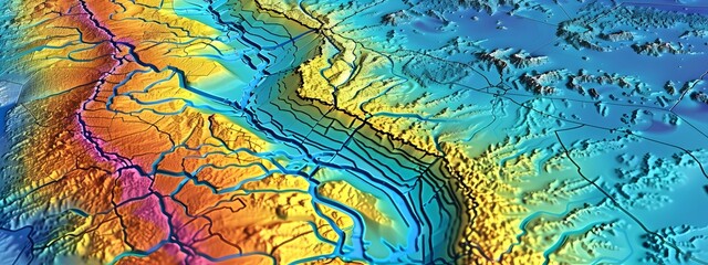 Fototapeta premium Vibrant of Geological Fault Lines Formed by Tectonic Plate Movement