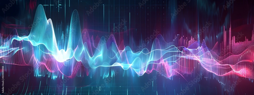 Poster colorful spectrogram visualizing sound frequency and waveform over time