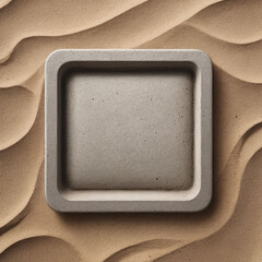 3d realistic concrete cement frame on the beach brown sands skeuomorphism neumorphism ui ux elements