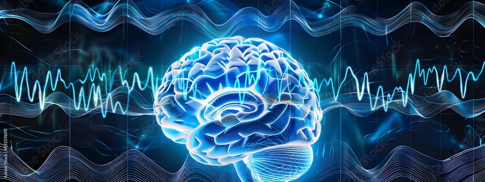 Poster visualized brain wave patterns depicting neural activity at different frequencies